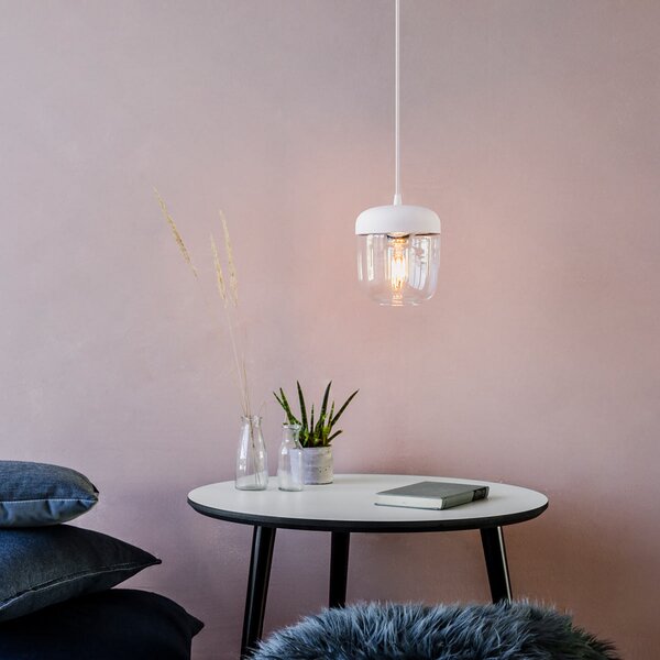 UMAGE Acorn lampă suspendată alb/alamă, reglabil, Alb, Camera de zi / sufragerie, Sticlă, Design