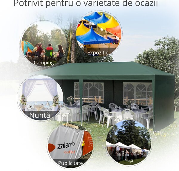 Outsunny Cort de Grădină cu Orificii de Drenaj, Pereți Detașabili și Ferestre, 6x3 m, Verde | Aosom Romania