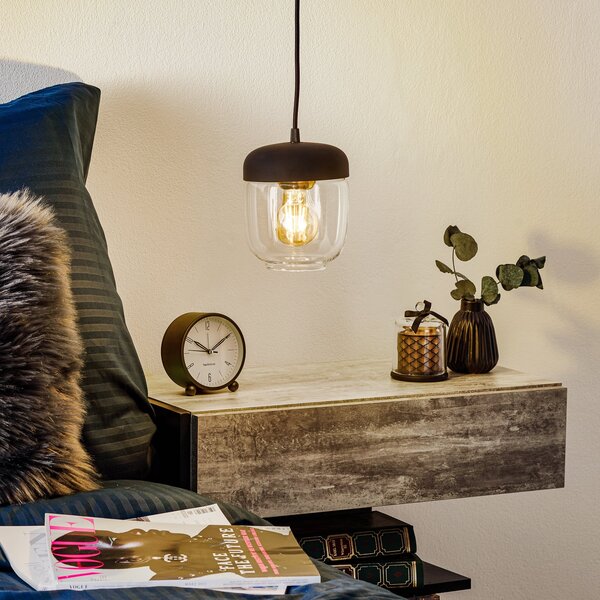 UMAGE Acorn lampă suspendată negru/alamă, reglabil, Negru, Camera de zi / sufragerie, Sticlă, Design
