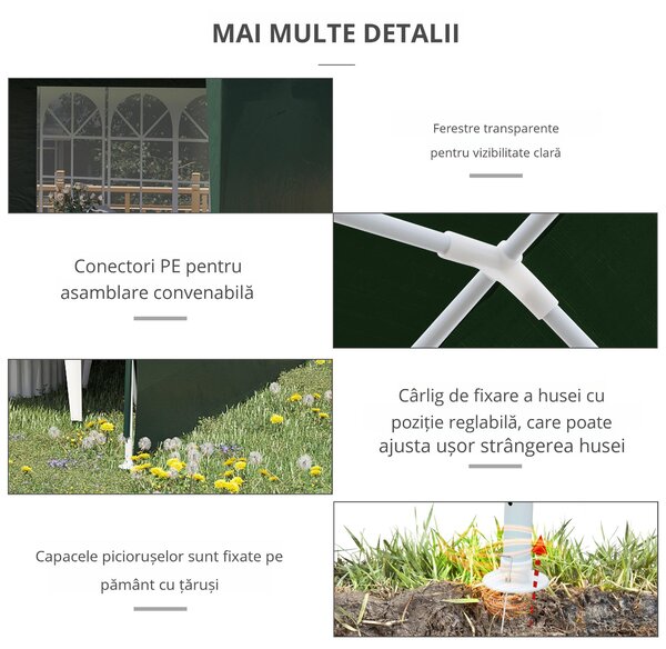 Outsunny Cort de Grădină cu Orificii de Drenaj, Pereți Detașabili și Ferestre, 6x3 m, Verde | Aosom Romania