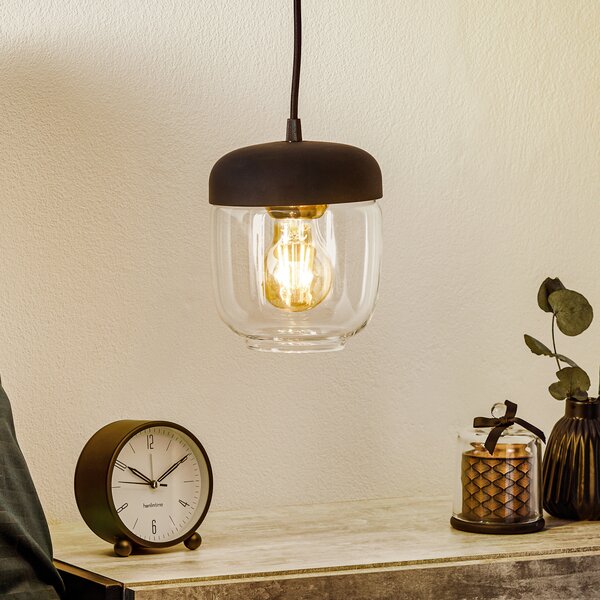 UMAGE Acorn lampă suspendată negru/alamă, reglabil, Negru, Camera de zi / sufragerie, Sticlă, Design