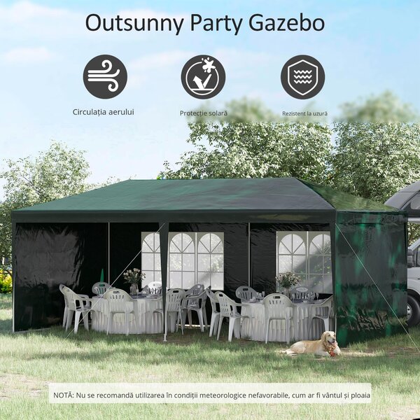 Outsunny Cort de Grădină cu Orificii de Drenaj, Pereți Detașabili și Ferestre, 6x3 m, Verde | Aosom Romania