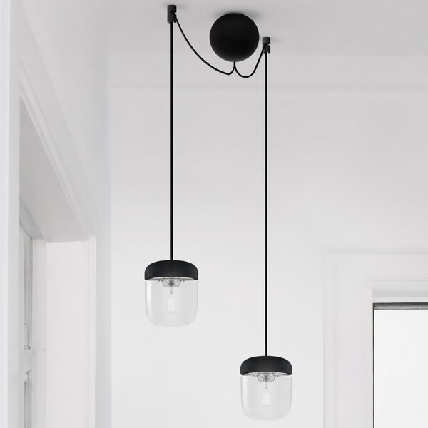 UMAGE Acorn lampă suspendată 2 becuri negru/oțel, reglabil, Negru, Camera de zi / sufragerie, Sticlă, Design