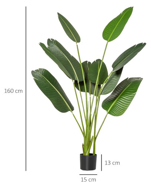 HOMCOM Bananier Artificial 160 cm cu Ghiveci și 10 Frunze Realiste, Plantă Artificială Tropicală pentru Decorațiuni Interioare și Exterioare, Verde | Aosom Romania