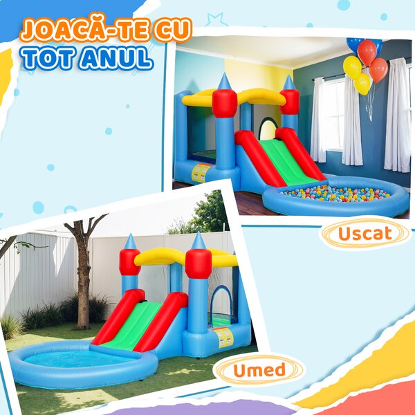 AIYAPLAY Castel Gonflabil Trambulină 4 în 1, Tobogan, 415x205x190cm, Multicolor | Aosom Romania