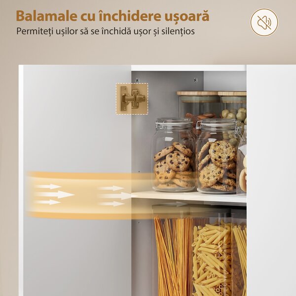 HOMCOM Dulap Bucătărie Înalt 180cm, Mobilier Depozitare cu Uși Soft-Close, Raft Deschis, 2 Dulapuri, Rafturi Ajustabile, Stil Modern pentru Sufragerie sau Bucătărie, Alb Lucios | Aosom Romania