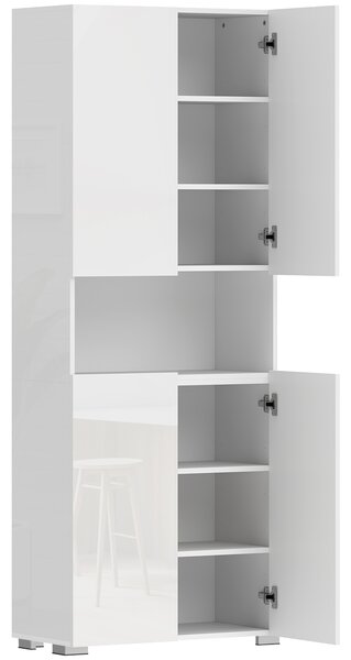 HOMCOM Dulap Bucătărie Înalt 180cm, Mobilier Depozitare cu Uși Soft-Close, Raft Deschis, 2 Dulapuri, Rafturi Ajustabile, Stil Modern pentru Sufragerie sau Bucătărie, Alb Lucios | Aosom Romania
