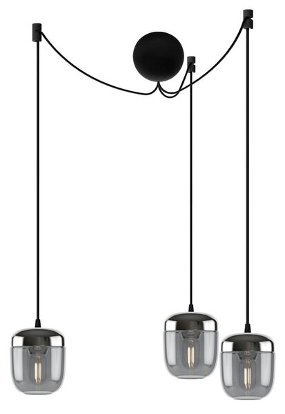 UMAGE Acorn lampă susp. 3 becuri gri fumuriu oțel, reglabil, Negru, Camera de zi / sufragerie, Sticlă, Design