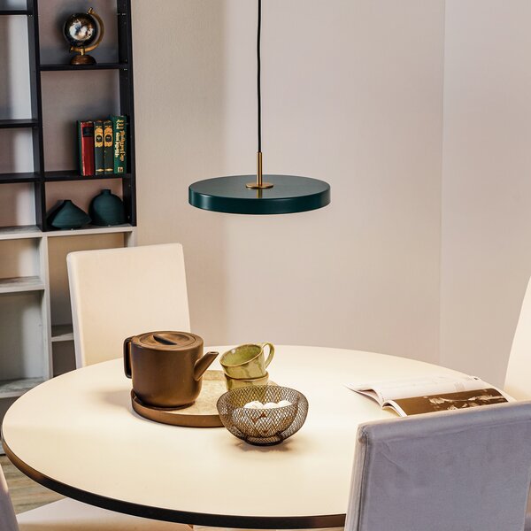 UMAGE lampă suspendată LED Asteria Mini verde închis/alamă Ø 31 cm, reglabil, Verde, Camera de zi / sufragerie, Metal, Design