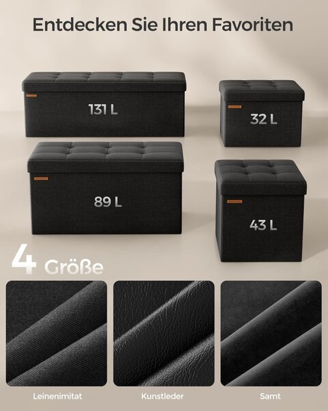Bancuta Hol cu Spatiu de Depozitare, Velvet Vault, Negru Cerneala, 110x38x38 cm