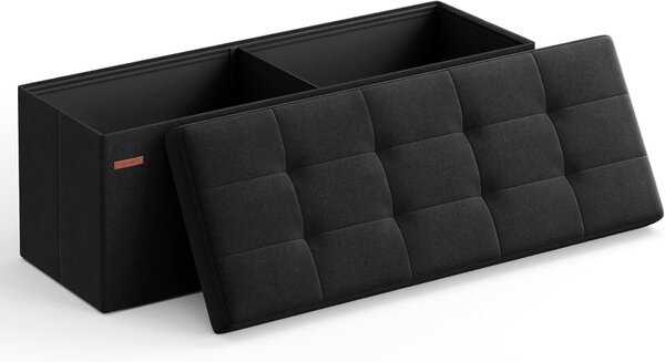 Bancuta Hol cu Spatiu de Depozitare, Velvet Vault, Negru Cerneala, 110x38x38 cm