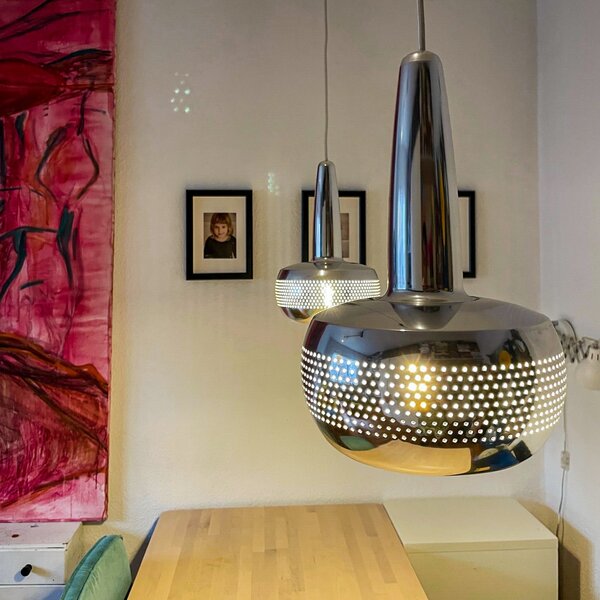 UMAGE Clava lampă suspendată oțel, Cannonball alb, reglabil, Metalic, Camera de zi / sufragerie, Metal, Design