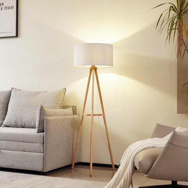 Lampadar Lindby, Adamio, Alb, Camera de zi, Țesătură / Textil, Casă de țară / Rustic