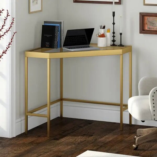 Masa birou colt Corner,sticla,Homs, 100 x 75 x 75 cm, gold