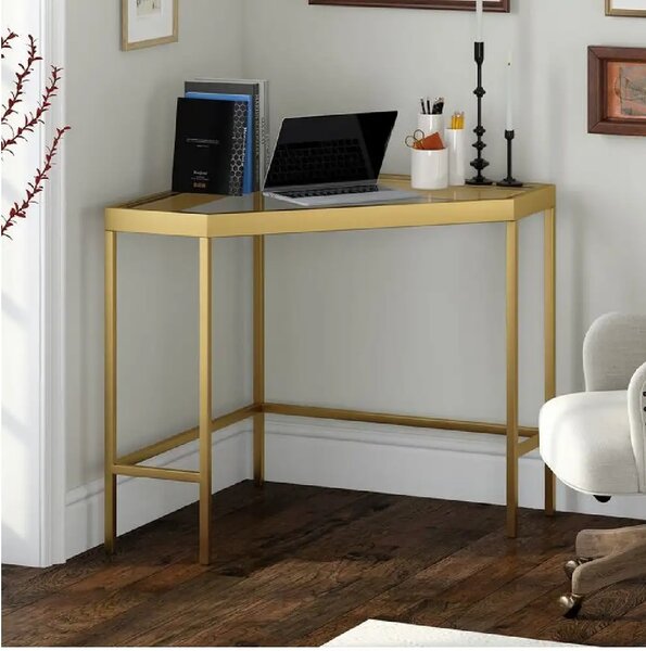 Masa birou colt Corner,sticla,Homs, 100 x 75 x 75 cm, gold