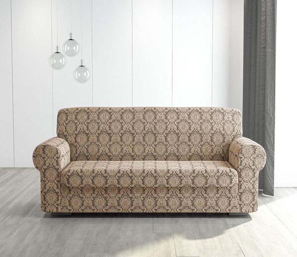 Husa elastica pentru canapea 3 locuri, fara volanas, model Jacquard, Cappuccino