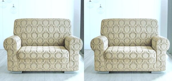Set 2 huse elastice pentru fotolii, fara volanas, cu model Jacquard Bej Deschis