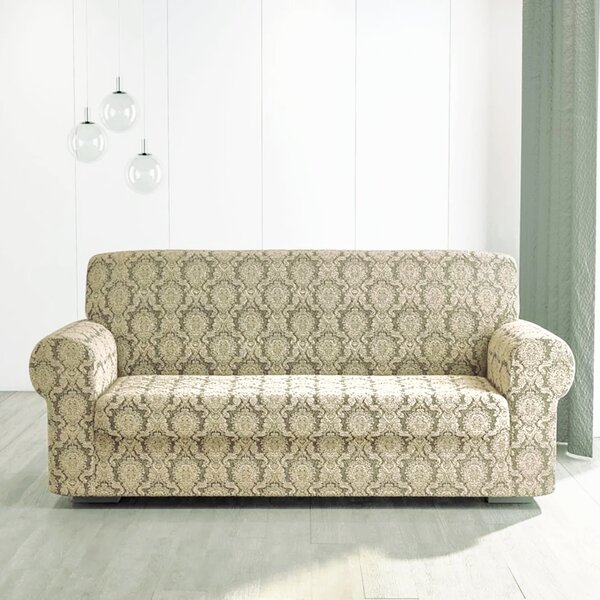 Husa elastica pentru canapea 3 locuri, fara volanas, model Jacquard Bej Deschis
