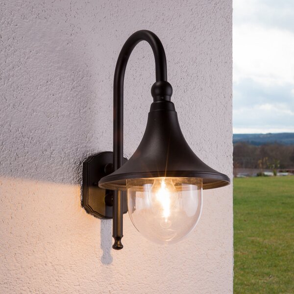Lindby Aplică de exterior Daphne, negru, metal, E27, reglabil, Negru, Aluminiu, Modern