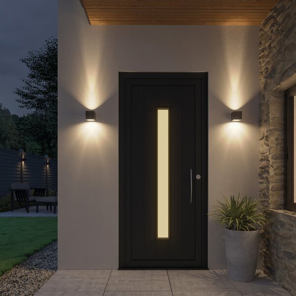 Lucande LED lumina de perete în aer liber Jarno, antracit, metal, 9 cm, Negru, Metal, Modern