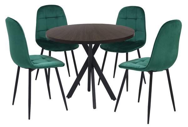 Masă fixă Rotundă Tania X Wenge cu 4 Scaune Gya Verde