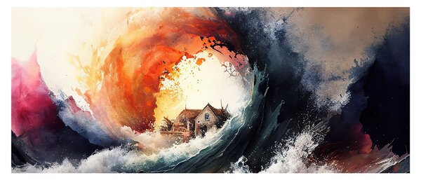 Tablou - În vârtejul potopului, acuarelă (120x50 cm)