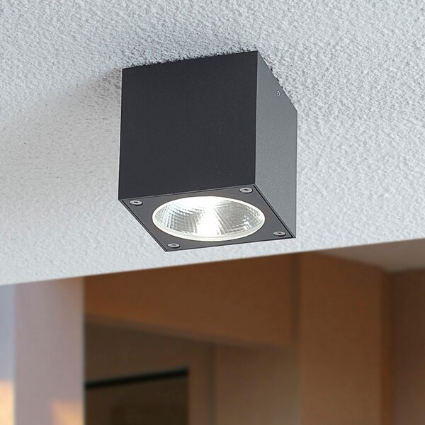 Lucande Plafonieră LED de exterior Cordy, formă cub, Negru, Metal, Modern