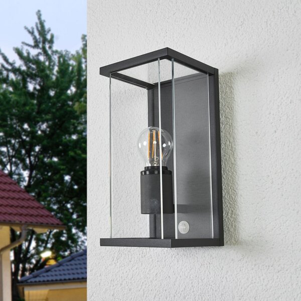 Lucande lumina de perete în aer liber Annalea, 29cm, 1 bec, IP54, senzor, Negru, Metal, Modern