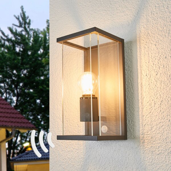 Lucande lumina de perete în aer liber Annalea, 29cm, 1 bec, IP54, senzor, Negru, Metal, Modern