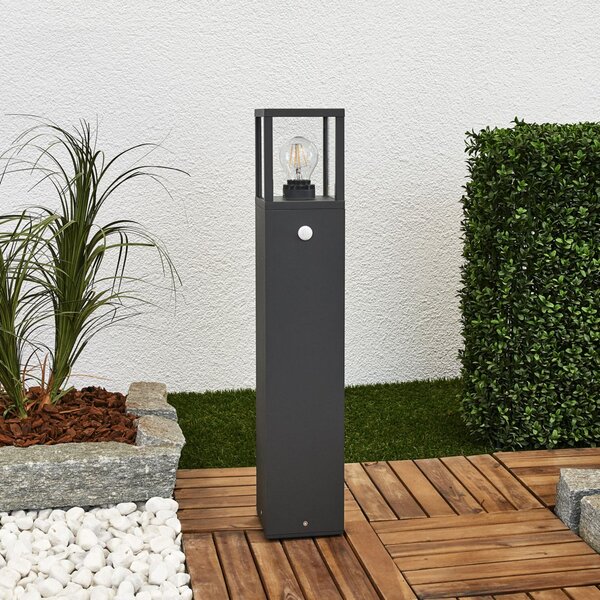 Lucande bornă luminoasă Klemens, 65 cm, senzor, antracit, E27, Negru, Aluminiu, Modern