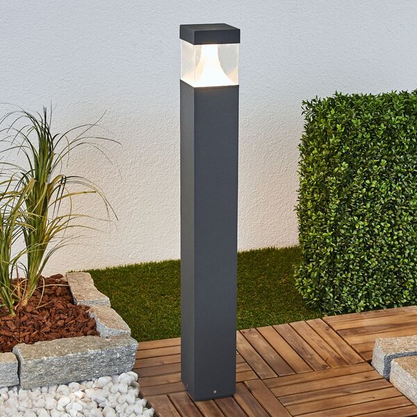 Lucande Bornă luminoasă LED pentru iluminat exterior Egon, înălțime 90 cm, gri, Negru, Metal, Modern