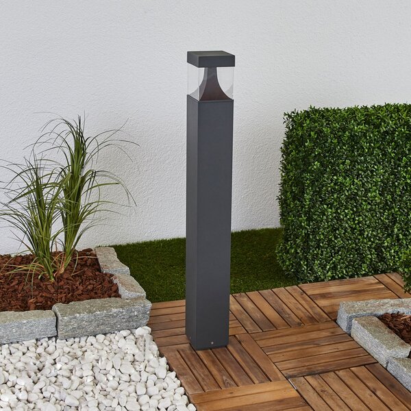 Lucande Bornă luminoasă LED pentru iluminat exterior Egon, înălțime 90 cm, gri, Negru, Metal, Modern