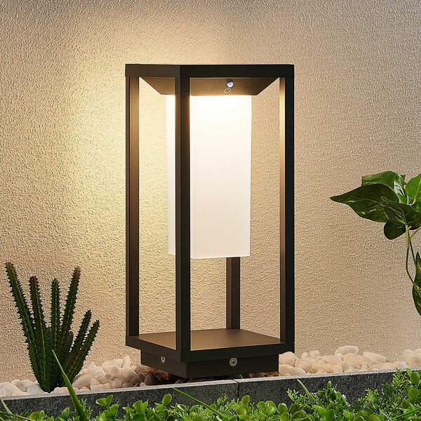 Lucande LED lumină solară pe piedestal Eliel, 34 cm, antracit, IP54, Negru, Sticlă, Modern, Piedestal pentru exterior