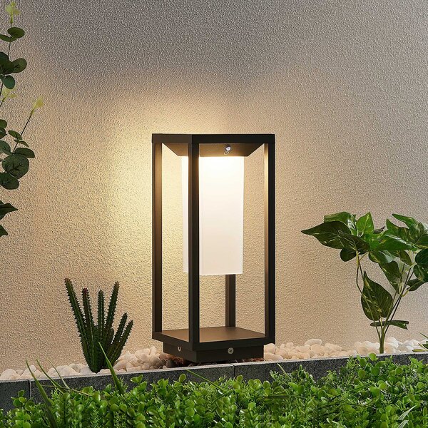 Lucande LED lumină solară pe piedestal Eliel, 34 cm, antracit, IP54, Negru, Sticlă, Modern, Piedestal pentru exterior