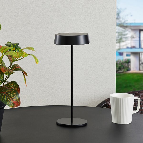 Lucande LED lampă de masă reîncărcabilă Tibia, negru, aluminiu, USB, IP54, reglabil, Negru, Metal, Modern