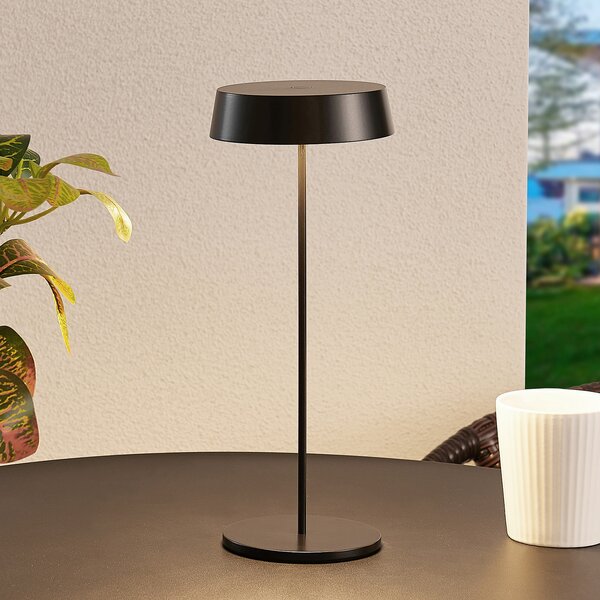 Lucande LED lampă de masă reîncărcabilă Tibia, negru, aluminiu, USB, IP54, reglabil, Negru, Metal, Modern