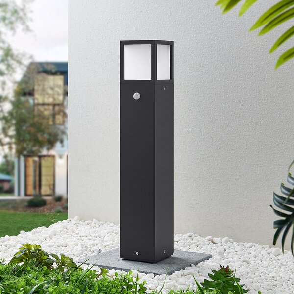 Lucande bornă luminoasă LED Dewari, detector de mișcare, 65 cm, IP54, Gri, Aluminiu, Modern