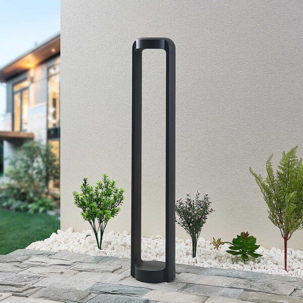 Lucande bornă luminoasă LED Habsa, 80 cm, antracit, metal, Negru, Metal, Modern