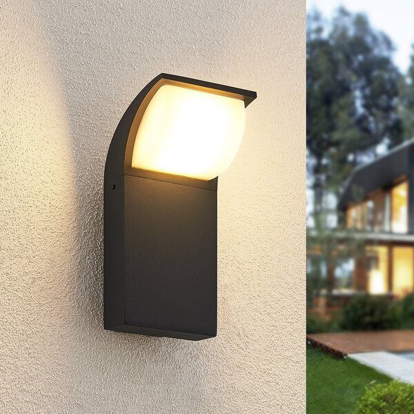 Lucande LED lampă de perete pentru exterior Tinna, 20 cm, antracit, IP65, Negru, Aluminiu, Modern