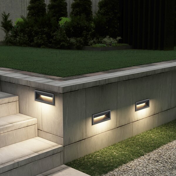 Lucande LED lampă de perete încastrată Jaano, antracit, aluminiu, IP65, Negru, Metal, Modern, Luminile încastrate unghiulare