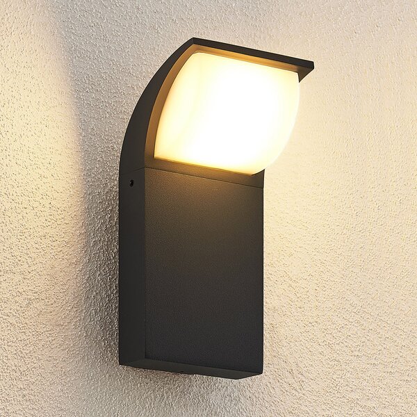 Lucande LED lampă de perete pentru exterior Tinna, 20 cm, antracit, IP65, Negru, Aluminiu, Modern