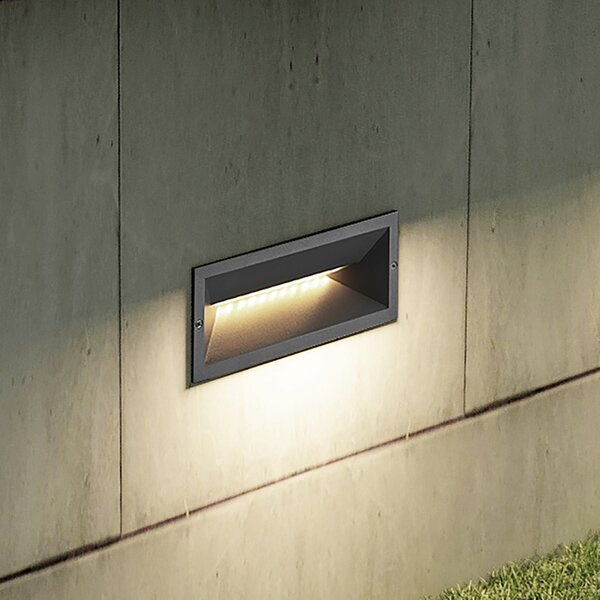 Lucande LED lampă de perete încastrată Jaano, antracit, aluminiu, IP65, Negru, Metal, Modern, Luminile încastrate unghiulare