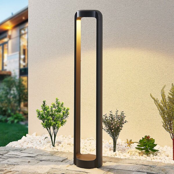 Lucande bornă luminoasă LED Habsa, 80 cm, antracit, metal, Negru, Metal, Modern