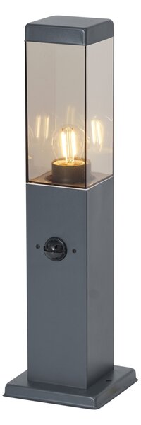 Lampă de exterior gri închis cu sticlă fumurie 45cm IP44 cu priză și senzor de mișcare - Malios