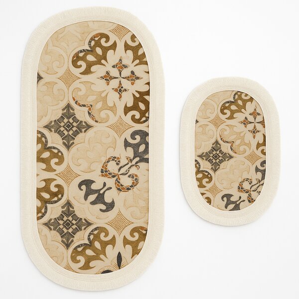 Set Covorase de Baie 2 Piese - Model Clasic Elegant, Franjuri Albe