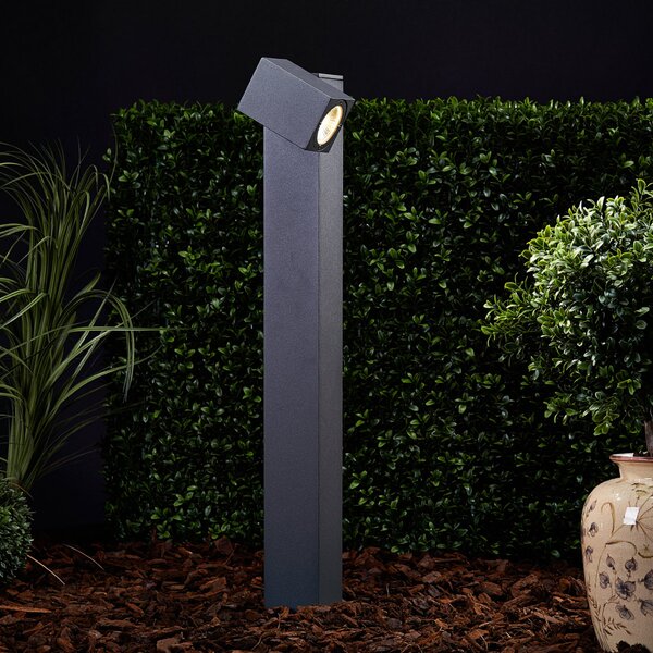 Lucande Bornă luminoasă LED Lorik cu cap flexibil, gri, Negru, Metal, Modern