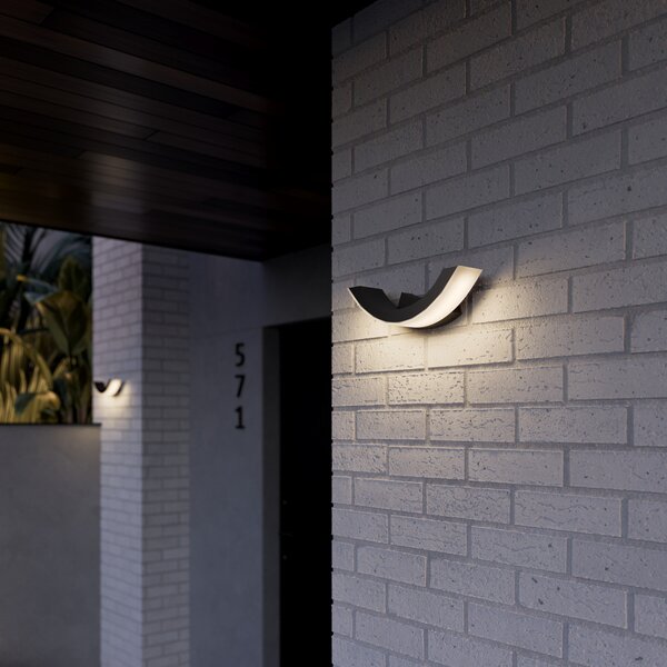 Lucande LED lumina de perete în aer liber Jumătate, 30 cm, antracit, IP54, Negru, Aluminiu, Modern