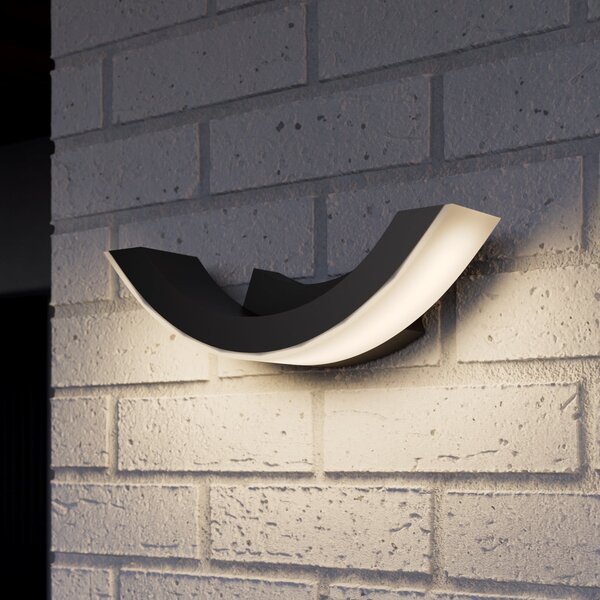 Lucande LED lumina de perete în aer liber Jumătate, 30 cm, antracit, IP54, Negru, Aluminiu, Modern