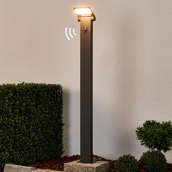 Lucande Lampă LED stâlpișor Marius cu senzor, 100 cm, Negru, Metal, Modern