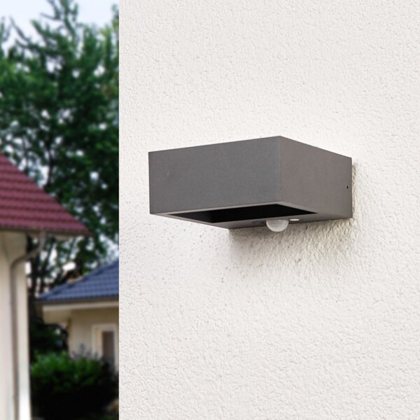 Lucande LED lampă solară de perete Mahra, antracit, metal, senzor, Gri, Metal, Modern